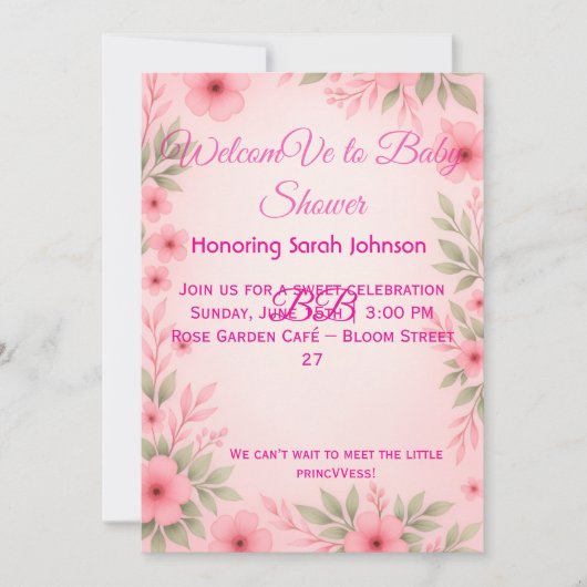 Elegant Pink Floral Baby Shower Invitation セーブザデート (正面)