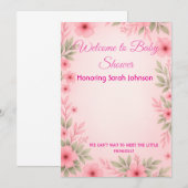 Elegant Pink Floral Baby Shower Invitation セーブザデート (正面/裏面)