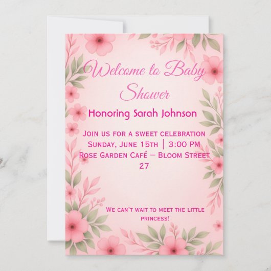 Elegant Pink Floral Baby Shower Invitation セーブザデート (正面)