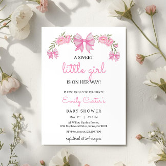 Elegant Pink Floral Baby Shower Invitation 招待状