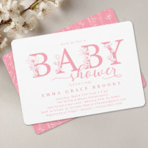 Elegant Pink Floral Baby Shower Typography
