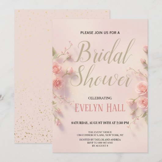 Elegant Pink Floral Bachelorette Party 招待状 (正面/裏面)