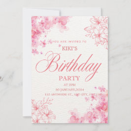 Elegant Pink Floral Birthday Invitation サンキューカード