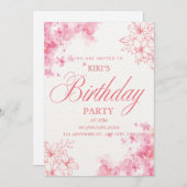 Elegant Pink Floral Birthday Invitation サンキューカード (正面/裏面)