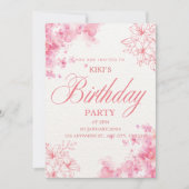 Elegant Pink Floral Birthday Invitation 招待状 (正面)