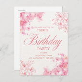 Elegant Pink Floral Birthday Invitation 案内ポストカード (正面/裏面)