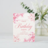 Elegant Pink Floral Birthday Invitation 案内ポストカード (スタンド正面)