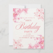 Elegant Pink Floral Birthday Invitation 案内状 (正面)