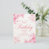 Elegant Pink Floral Birthday Invitation 案内状 (スタンド正面)