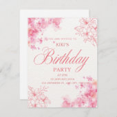 Elegant Pink Floral Birthday Invitation 案内状 (正面/裏面)