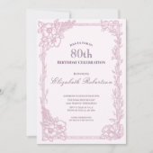 Elegant Pink Floral Border Women's 80th Birthday  招待状 (正面)