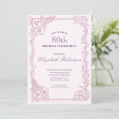 Elegant Pink Floral Border Women's 80th Birthday  招待状 (スタンド正面)