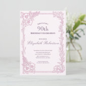 Elegant Pink Floral Border Women's 90th Birthday  招待状 (スタンド正面)