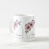 Elegant Pink Floral Botanical Arch Black Script コーヒーマグカップ (正面左)