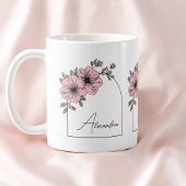 Elegant Pink Floral Botanical Arch Black Script コーヒーマグカップ