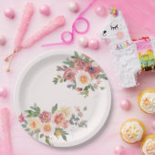 Elegant Pink Floral Bridal Shower ペーパープレート (パーティー)