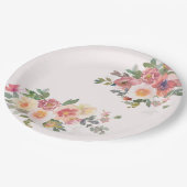 Elegant Pink Floral Bridal Shower ペーパープレート (アングル)