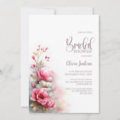 Elegant Pink Floral Bridal Shower 招待状 (正面)