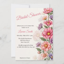 Elegant Pink Floral Bridal Shower Invitation 招待状