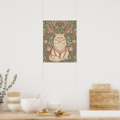 Elegant Pink Floral Cat Poster William Morris Art  ポスター (キッチン)