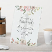 Elegant Pink Floral Confirmation Custom Party 台座サイン (インサイチュ)