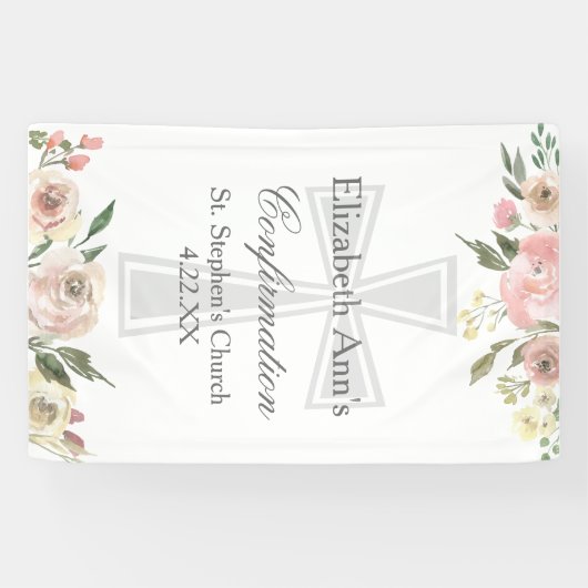 Elegant Pink Floral Confirmation Custom Party 横断幕 (横)