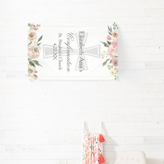 Elegant Pink Floral Confirmation Custom Party 横断幕 (インサイチュ)