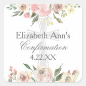 Elegant Pink Floral Confirmation Party Custom スクエアシール (正面)