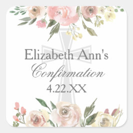 Elegant Pink Floral Confirmation Party Custom スクエアシール