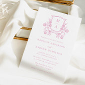Elegant Pink Floral Crest Monogram Photo Wedding 招待状