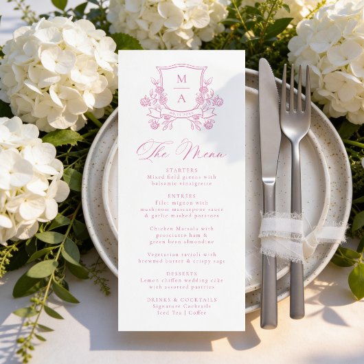 Elegant Pink Floral Crest Monogram Wedding メニュー