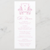 Elegant Pink Floral Crest Monogram Wedding メニュー (正面)
