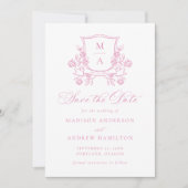 Elegant Pink Floral Crest Wedding セーブザデート (正面)