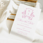 Elegant Pink Floral Crest Wedding セーブザデート