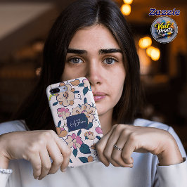 Elegant Pink Floral Custom Name Accent iPhone 15ケース