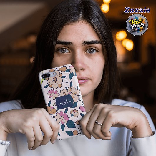 Elegant Pink Floral Custom Name Accent Case-Mate iPhoneケース