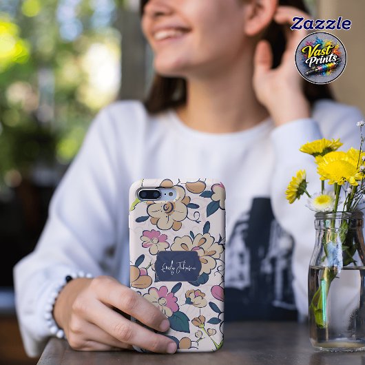 Elegant Pink Floral Custom Name Accent Case-Mate iPhoneケース