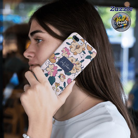 Elegant Pink Floral Custom Name Accent Case-Mate iPhoneケース