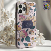 Elegant Pink Floral Custom Name Accent Case-Mate iPhoneケース