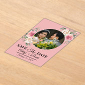 Elegant Pink Floral Fully Editable Save the Date アクリル招待状 (レイダウン)