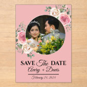 Elegant Pink Floral Fully Editable Save the Date アクリル招待状 (正面)