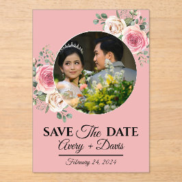 Elegant Pink Floral Fully Editable Save the Date アクリル招待状