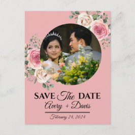 Elegant Pink Floral Fully Editable Save the Date インビテーションポストカード