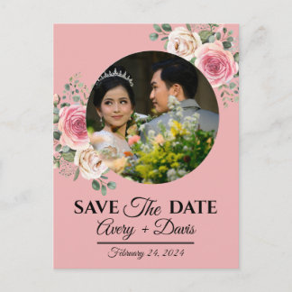 Elegant Pink Floral Fully Editable Save the Date インビテーションポストカード