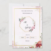 Elegant Pink Floral Geometric Wedding Invitation 招待状 (正面)