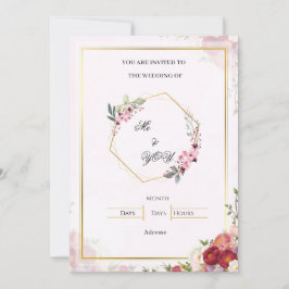 Elegant Pink Floral Geometric Wedding Invitation 招待状