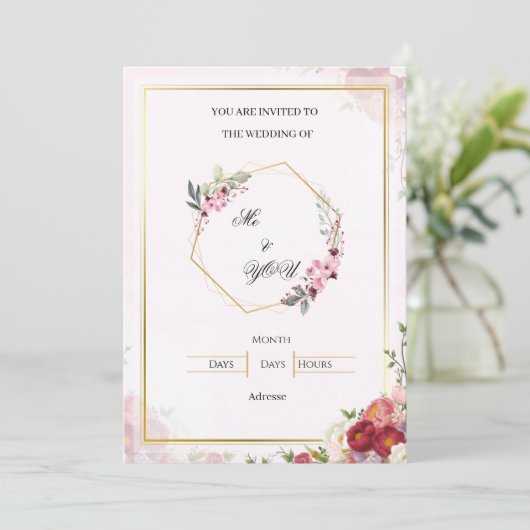 Elegant Pink Floral Geometric Wedding Invitation 招待状 (スタンド正面)
