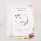 Elegant Pink Floral Geometric Wedding Invitation 招待状 (裏面)