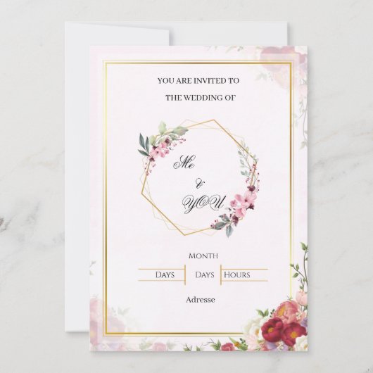 Elegant Pink Floral Geometric Wedding Invitation 招待状 (裏面)