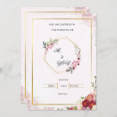 Elegant Pink Floral Geometric Wedding Invitation 招待状 (正面/裏面)